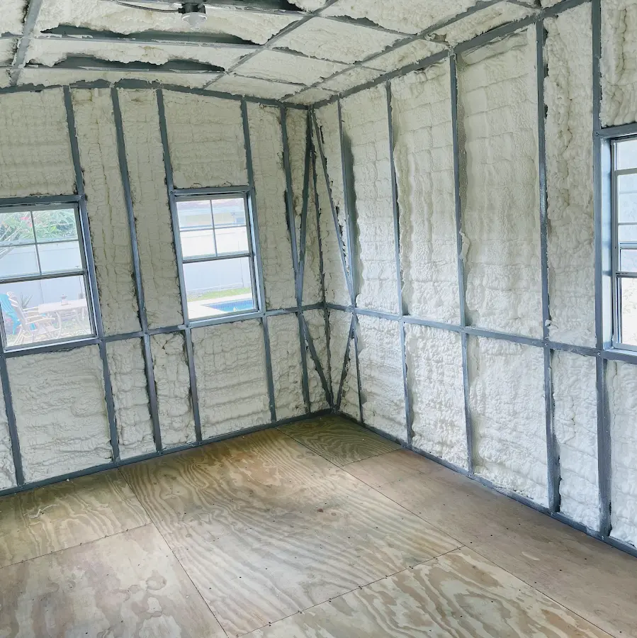 Closed-cell spray foam insulation applied to wall cavities in a residential project in Fontana